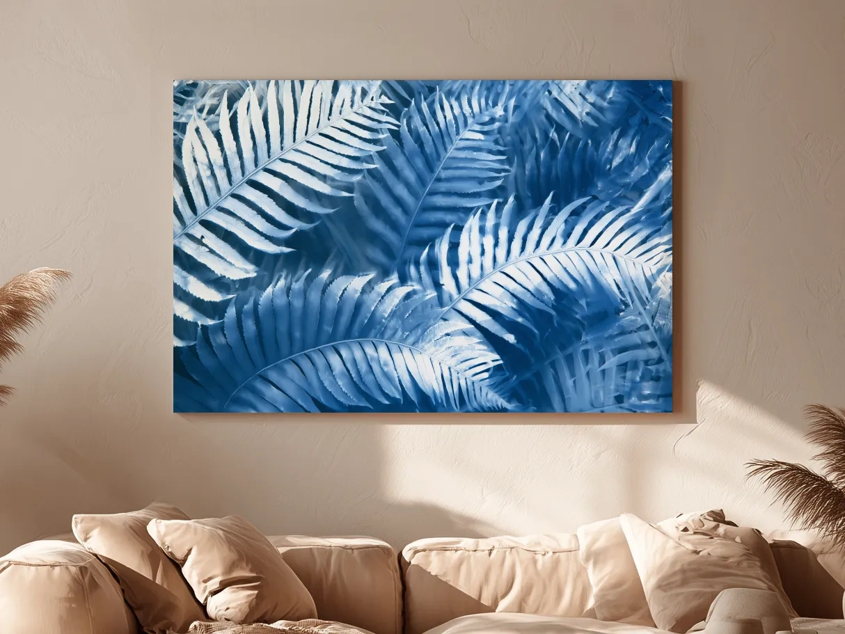 Cyanotype Tropical Fern Leaves - Botanical Illustration Art