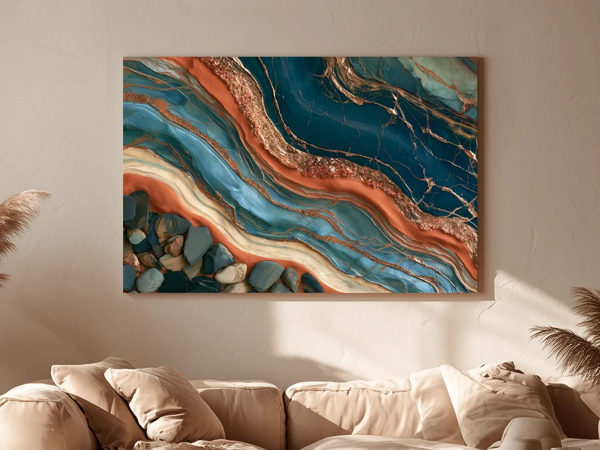 Abstract Rock Strata Wavy Layers - Natural Mixed Media Wall Art