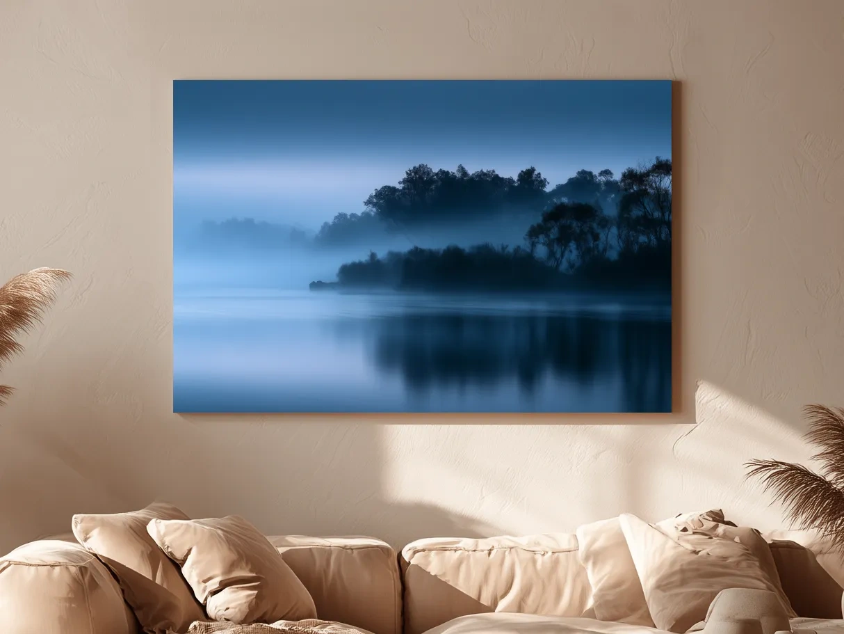 Misty Riverbank Trees - Minimalist Photographic Landscape Wall Art
