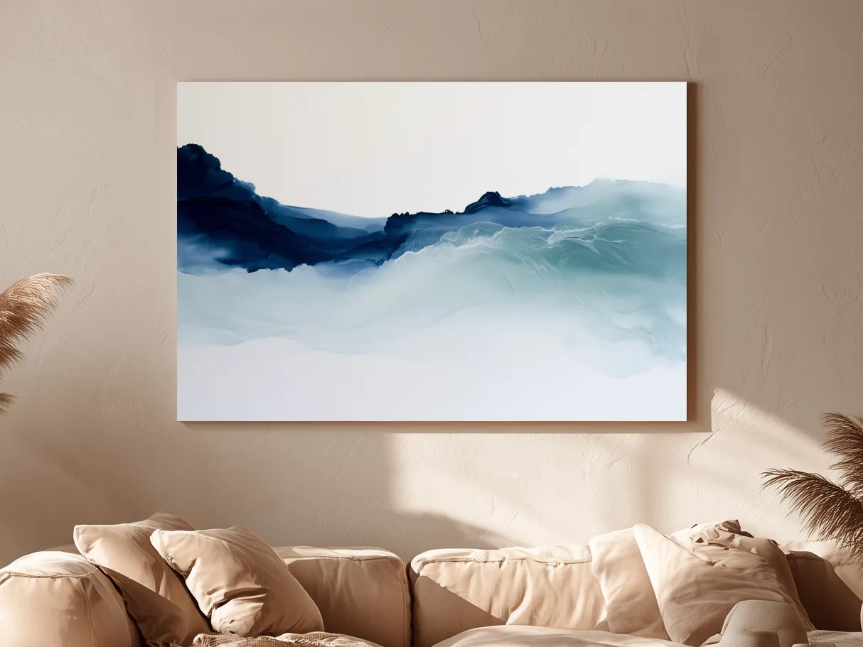 Minimalist Abstract Ocean Waves - Hamptons Watercolour Wall Art