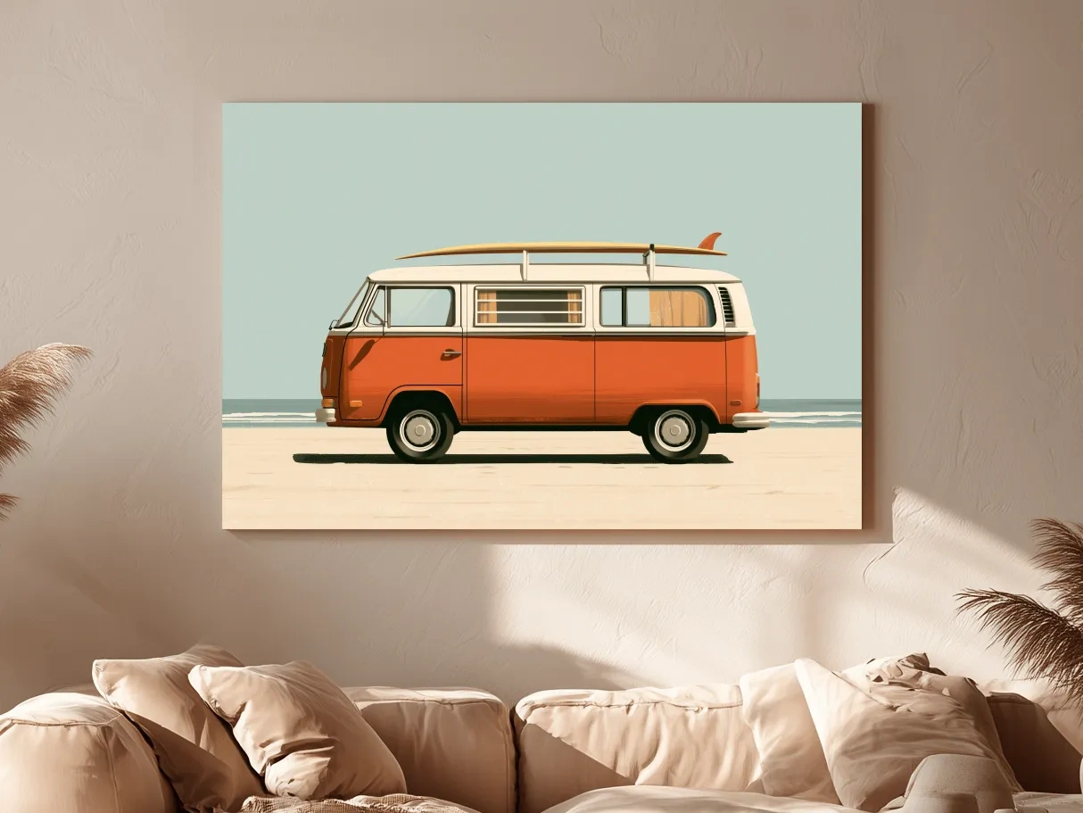 Surf Van Illustration - Retro Beach Wall Art