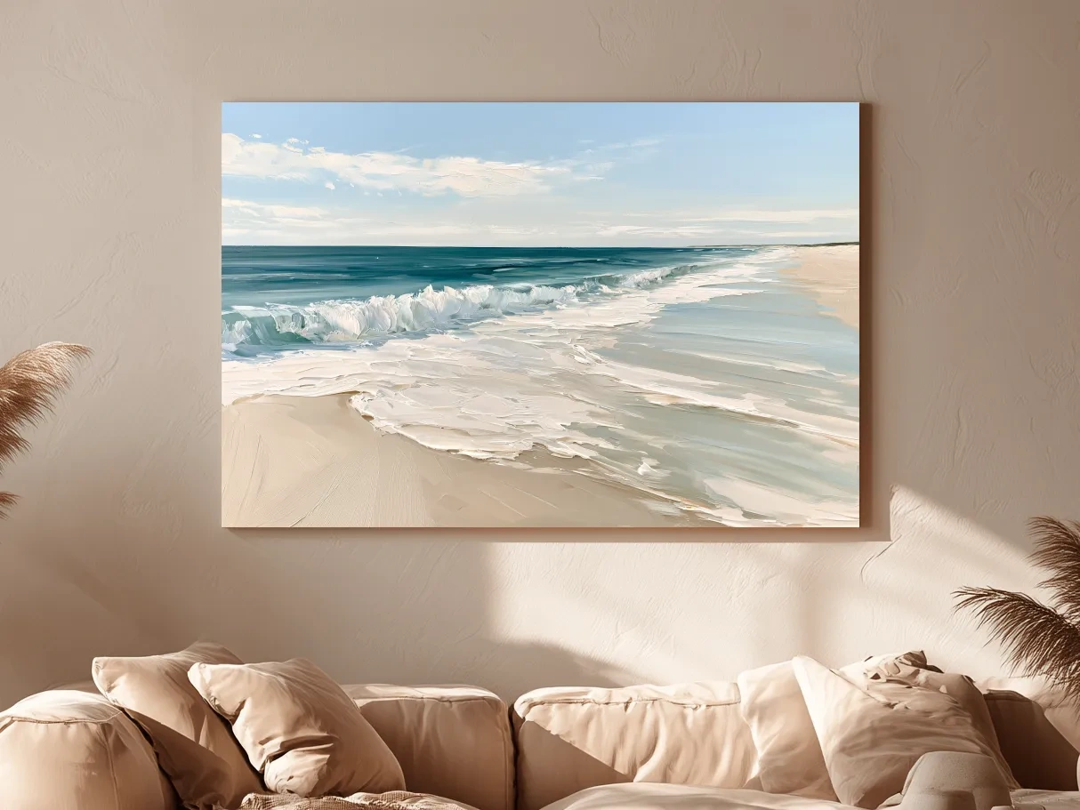Impasto Style Beach Waves Painting - Coastal Seascape Wall Art