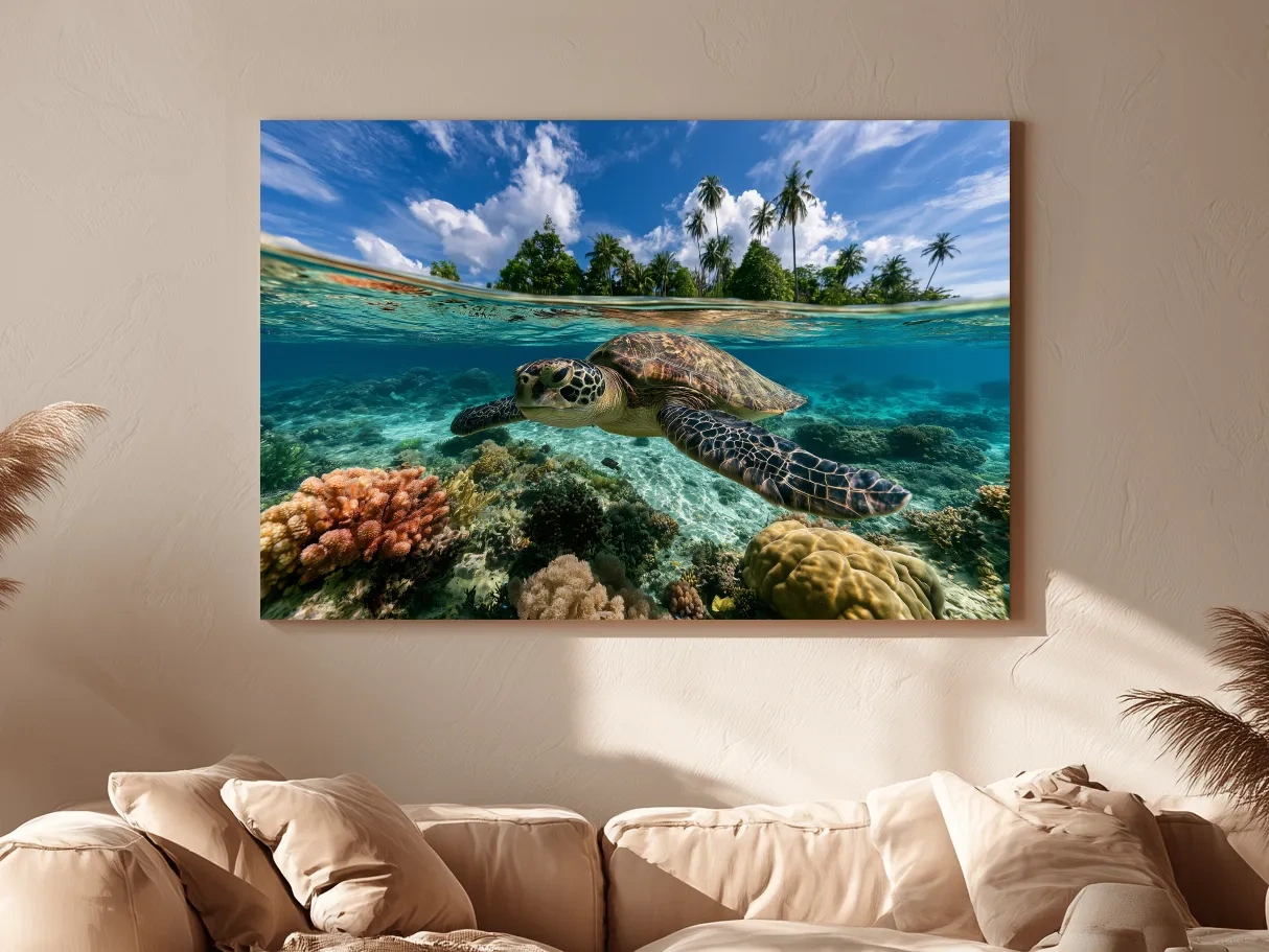 Surreal Sea Turtle Reef - Tropical Underwater Photographic Wall Art