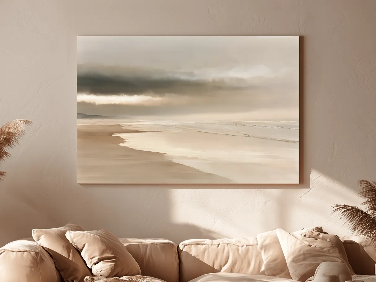 Misty Beach Morning Watercolour - Minimalist Boho Wall Art
