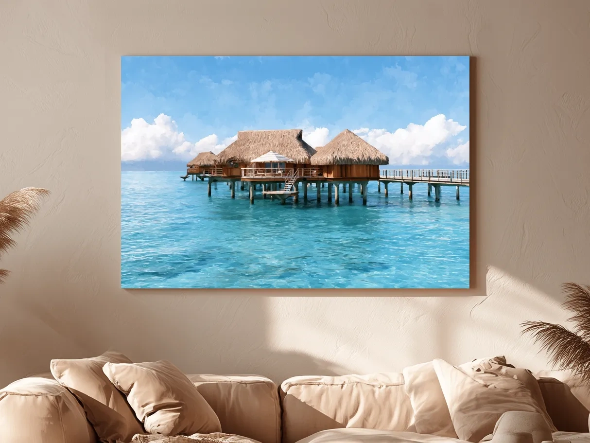 Tropical Overwater Bungalows Painting - Island Lagoon Wall Art