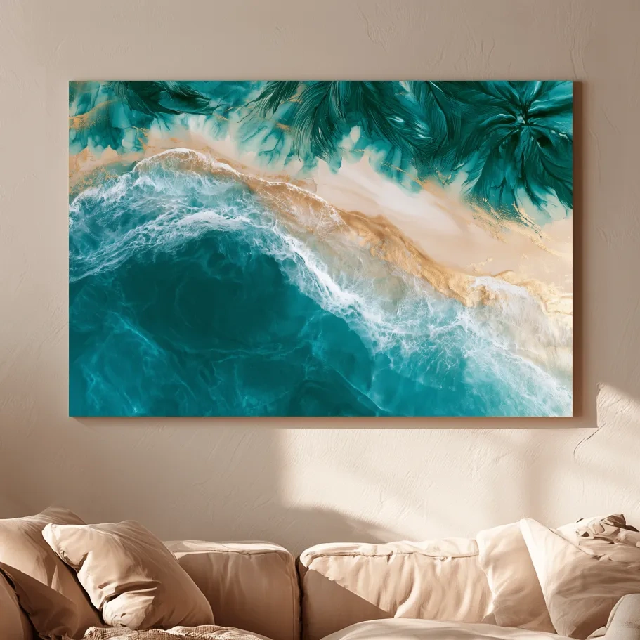 Aerial Tropical Beach Waves - Surreal Mixed Media Wall Art