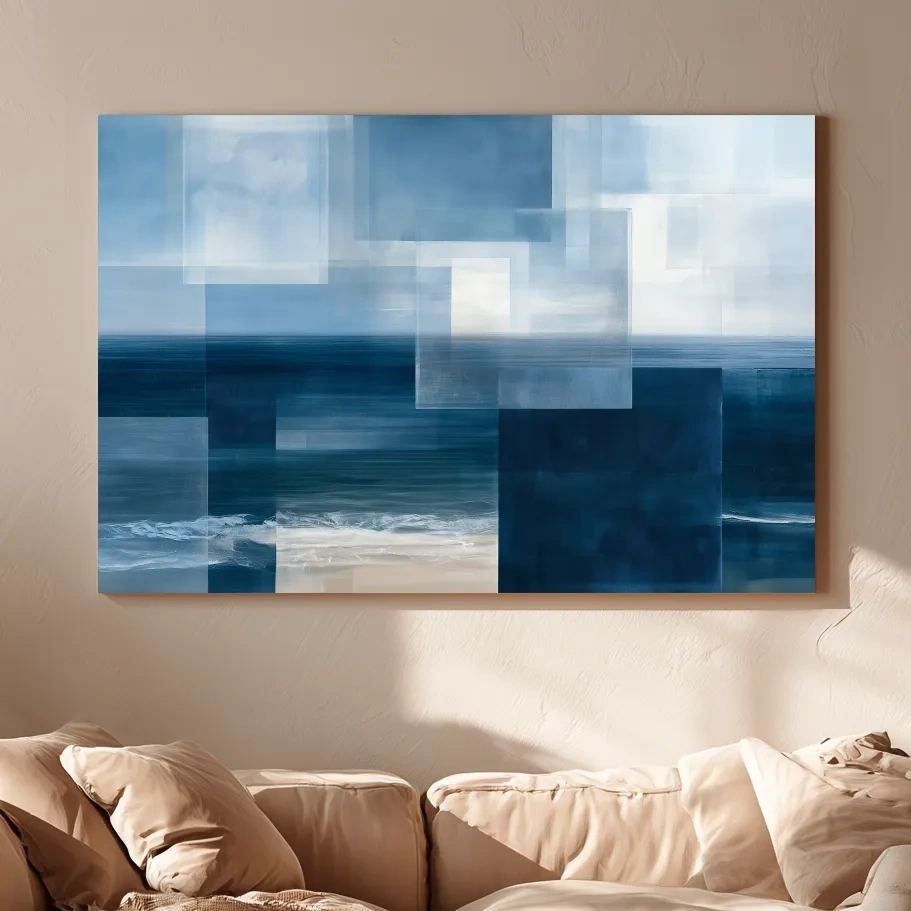 Geometric Abstract Seascape Painting - Layered Horizon Wall Art