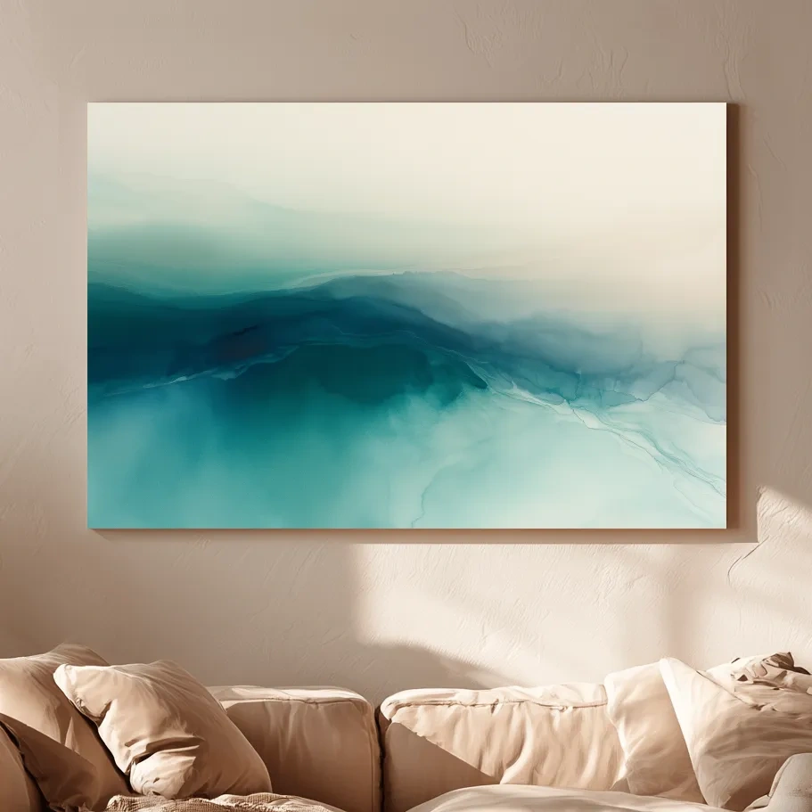 Abstract Ocean Wave Watercolour - Misty Seascape Wall Art