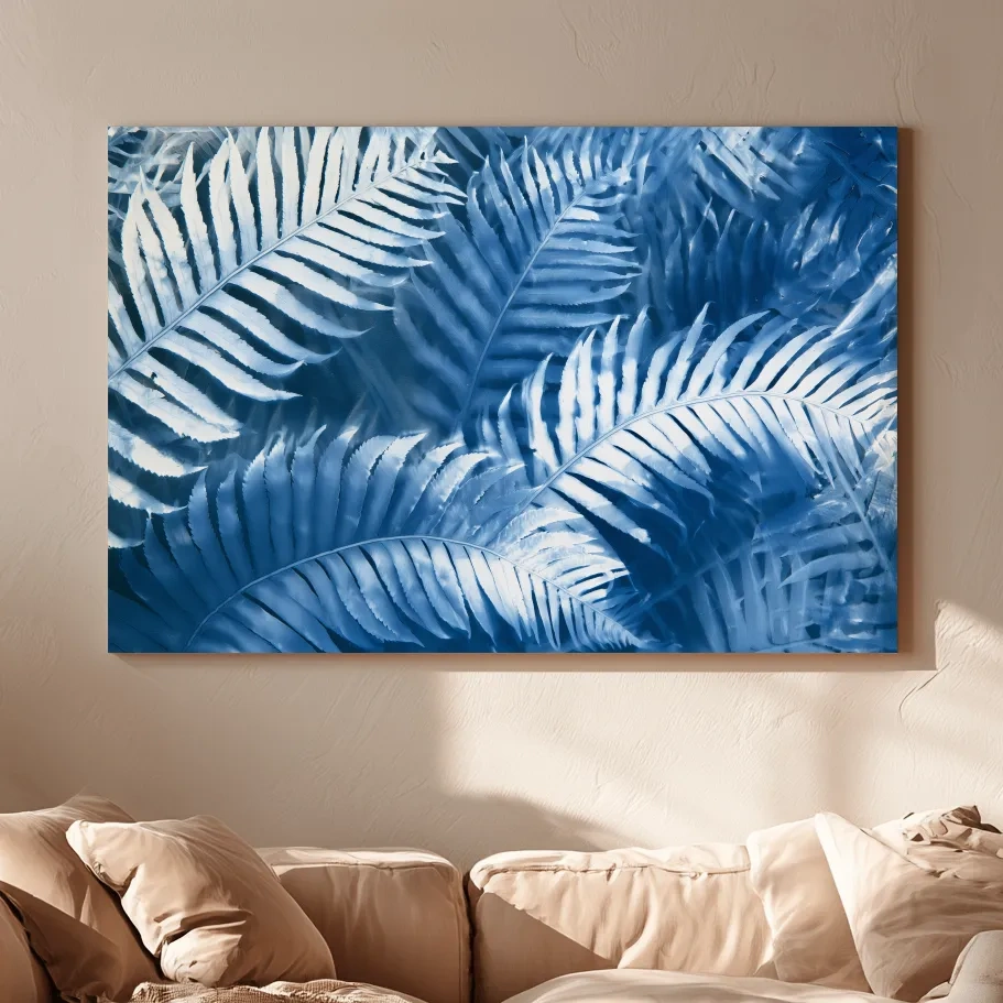 Cyanotype Tropical Fern Leaves - Botanical Illustration Art