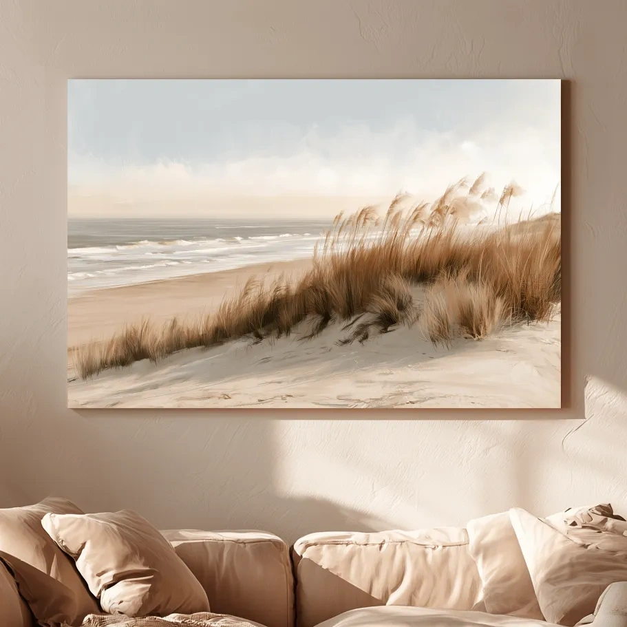Serene Beach Dunes Painting - Coastal Grass Landscape Art