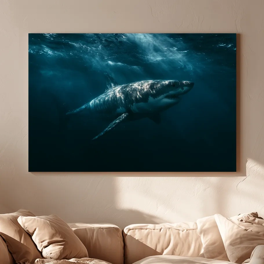 Great White Shark Underwater - Dramatic Marine Life Photographic Wall Art