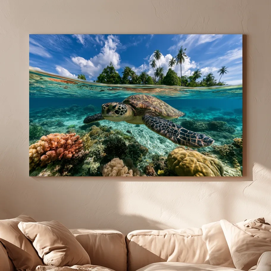 Surreal Sea Turtle Reef - Tropical Underwater Photographic Wall Art