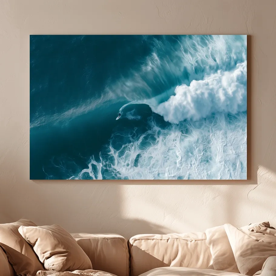 Aerial Surfer Riding Breaking Wave - Photographic Ocean Wall Art