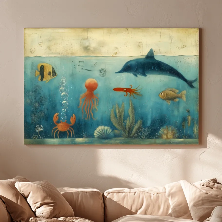 Whimsical Underwater Painting - Marine Life Nursery Wall Art