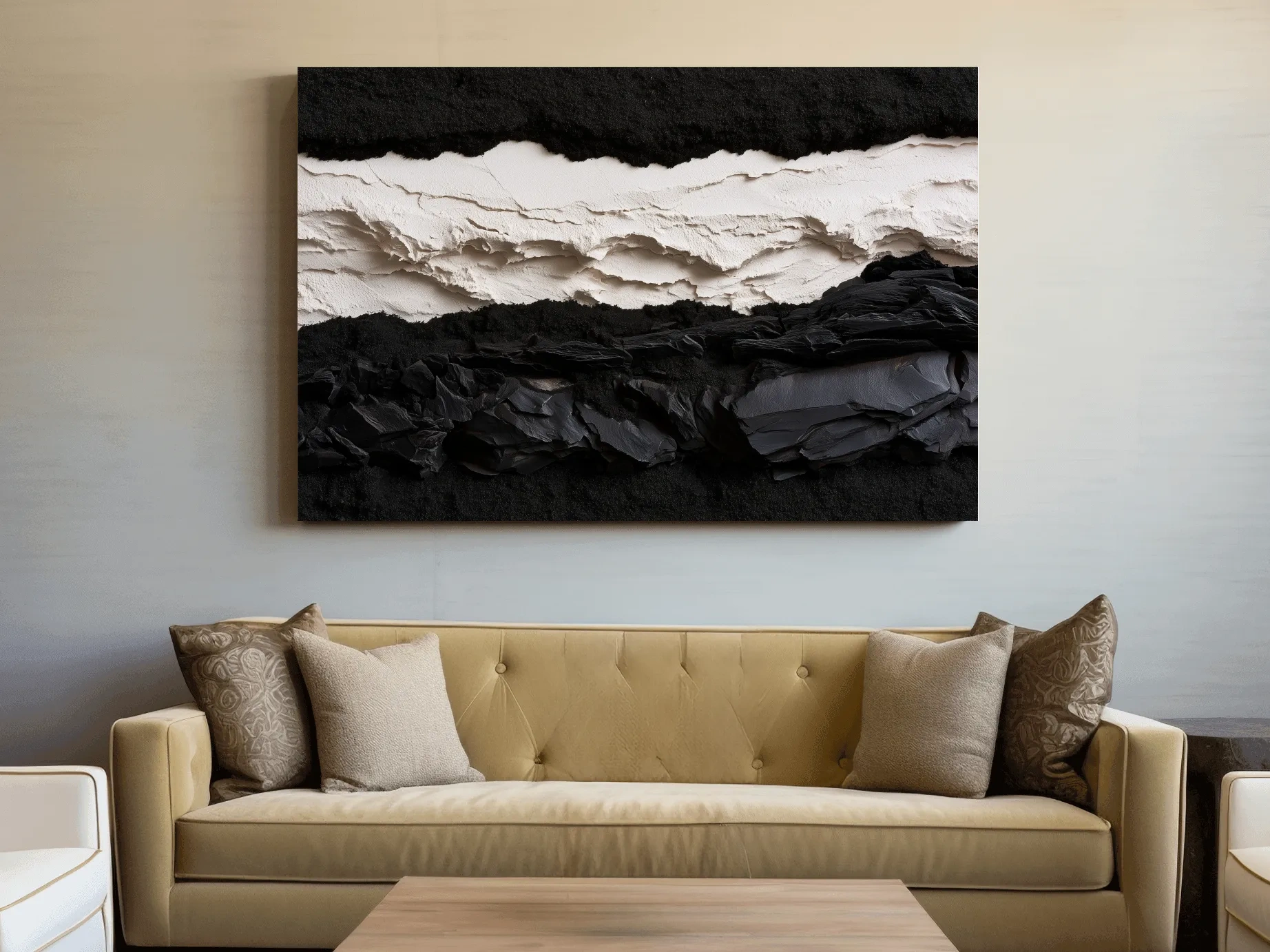Layered Stone Strata Design - Abstract Mixed Media Wall Art