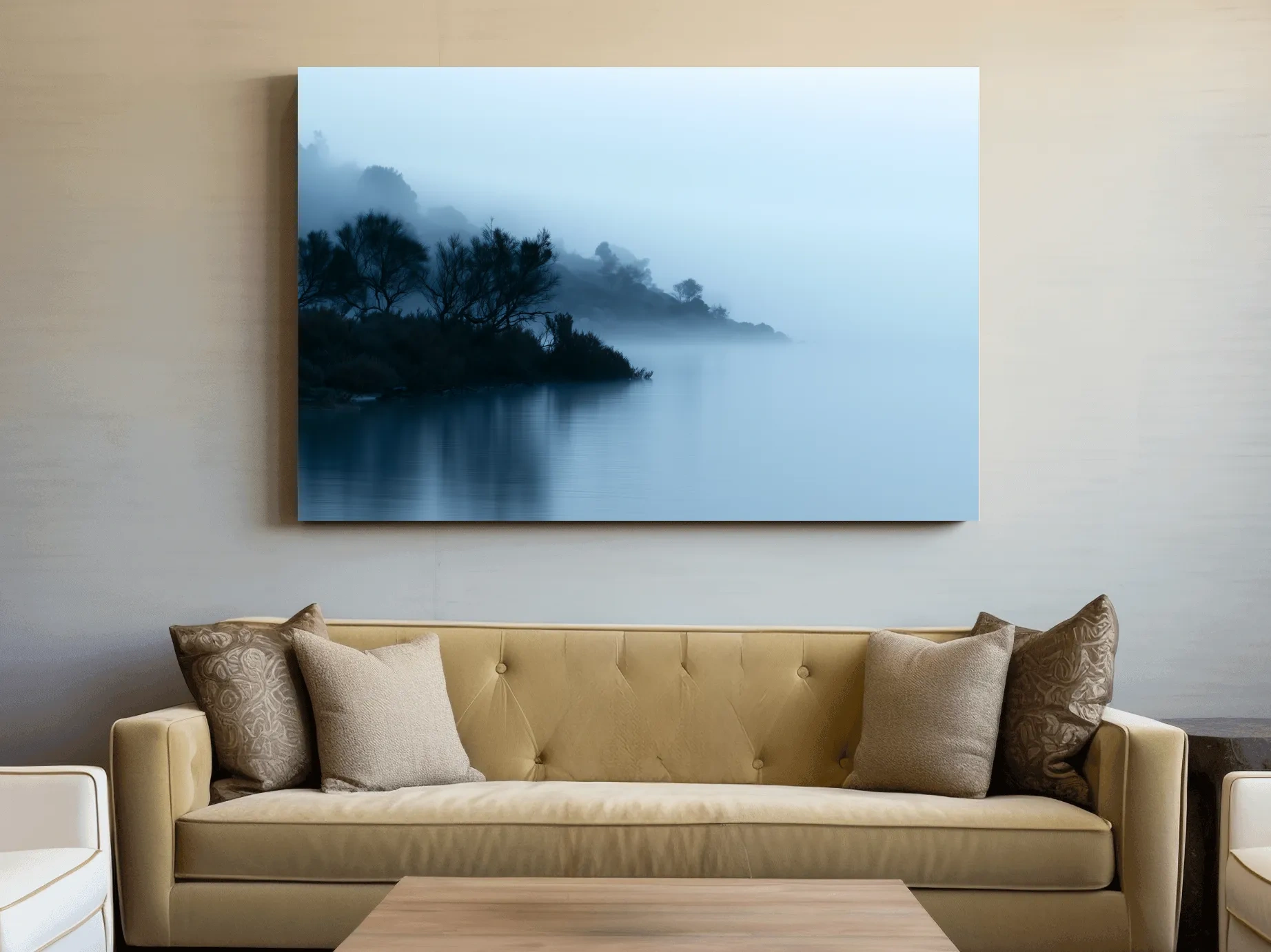 Misty Lakeshore Trees - Minimalist Photographic Wall Art