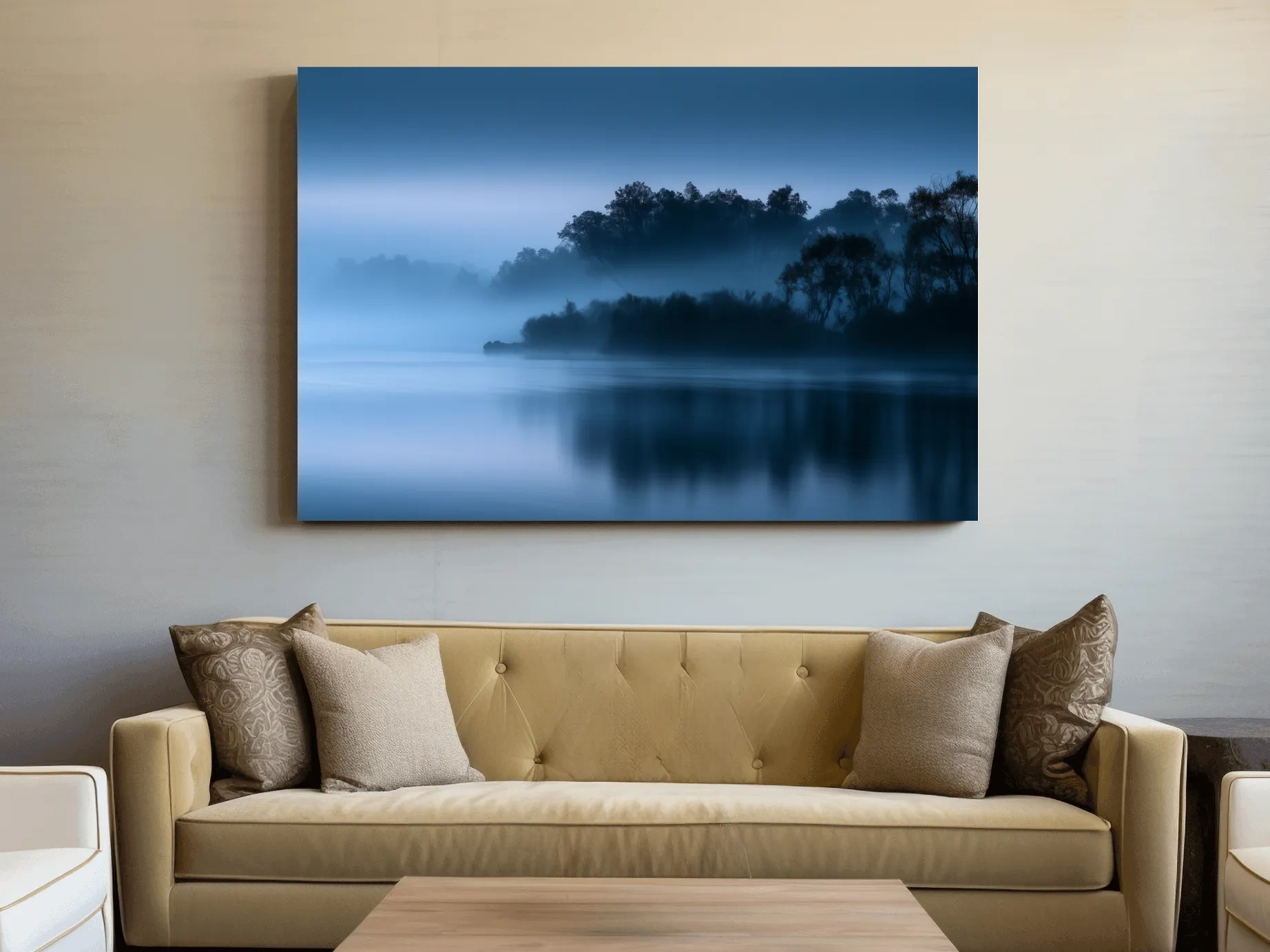 Misty Riverbank Trees - Minimalist Photographic Landscape Wall Art