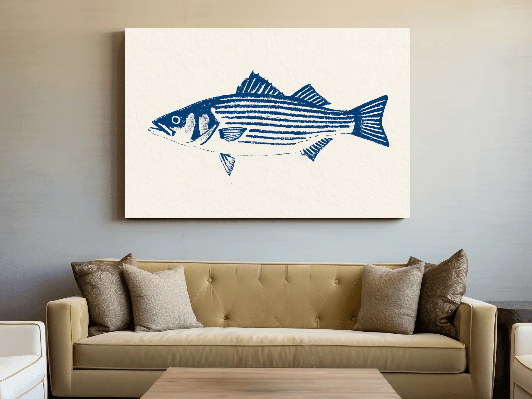 Minimalist Striped Bass Illustration - Hamptons Marine Life Wall Art