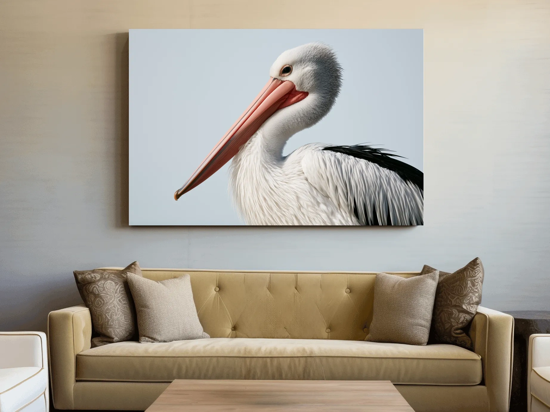 Hamptons Pelican Profile - Minimalist Coastal Illustration Wall Art