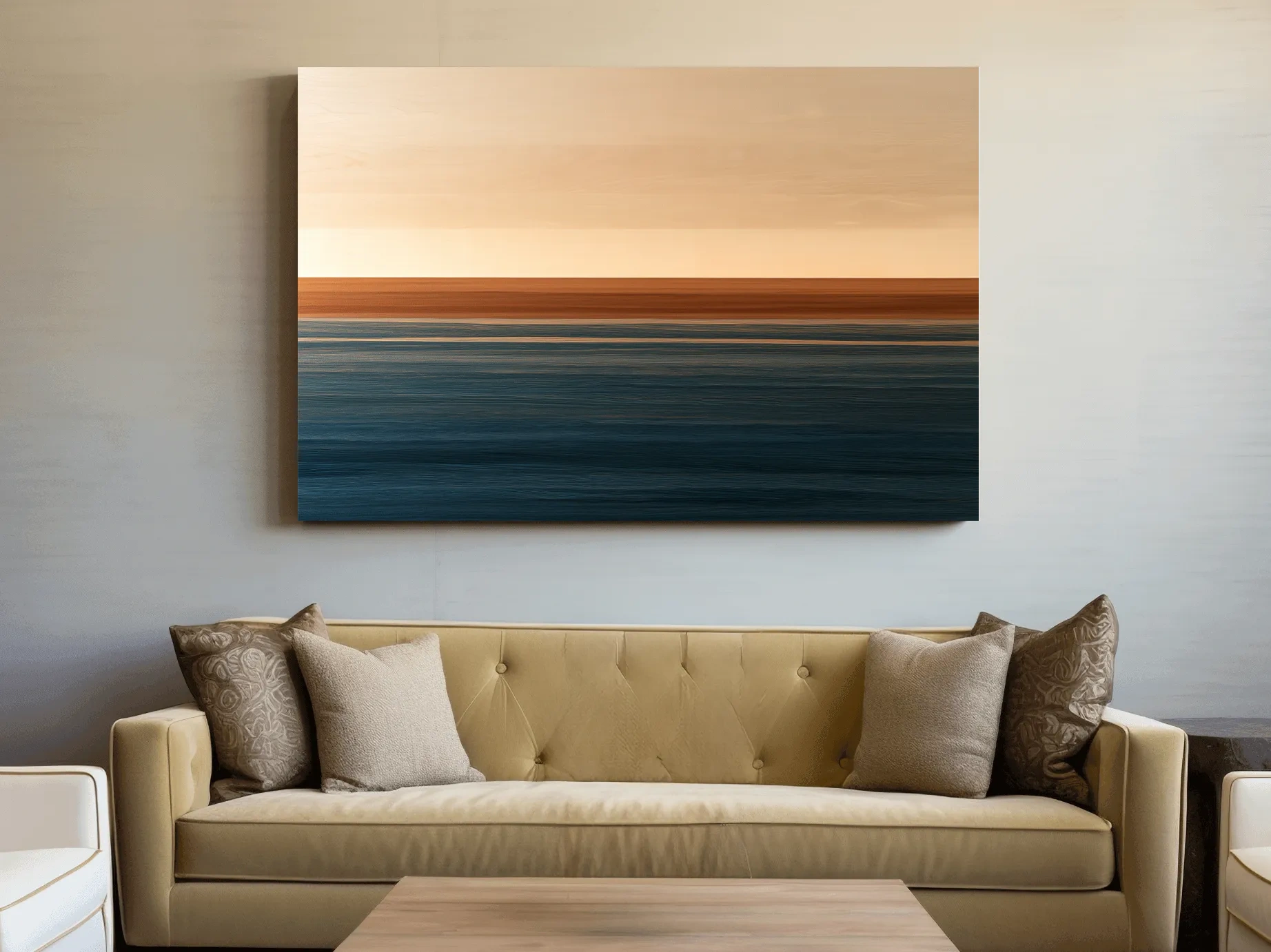 Minimalist Ocean Horizon - Mixed Media Seascape Wall Art