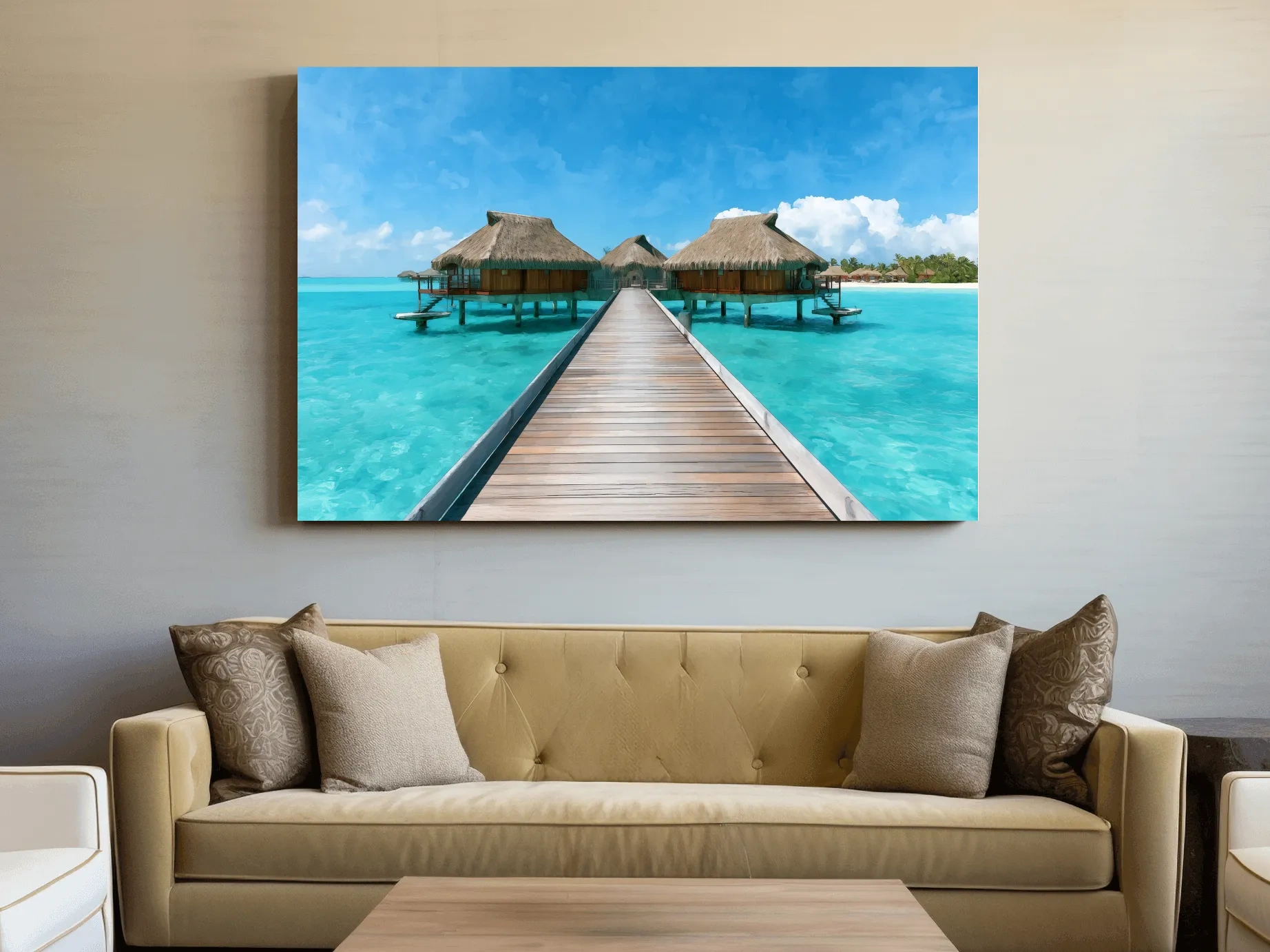 Tropical Overwater Bungalows Painting - Island Boardwalk Wall Art