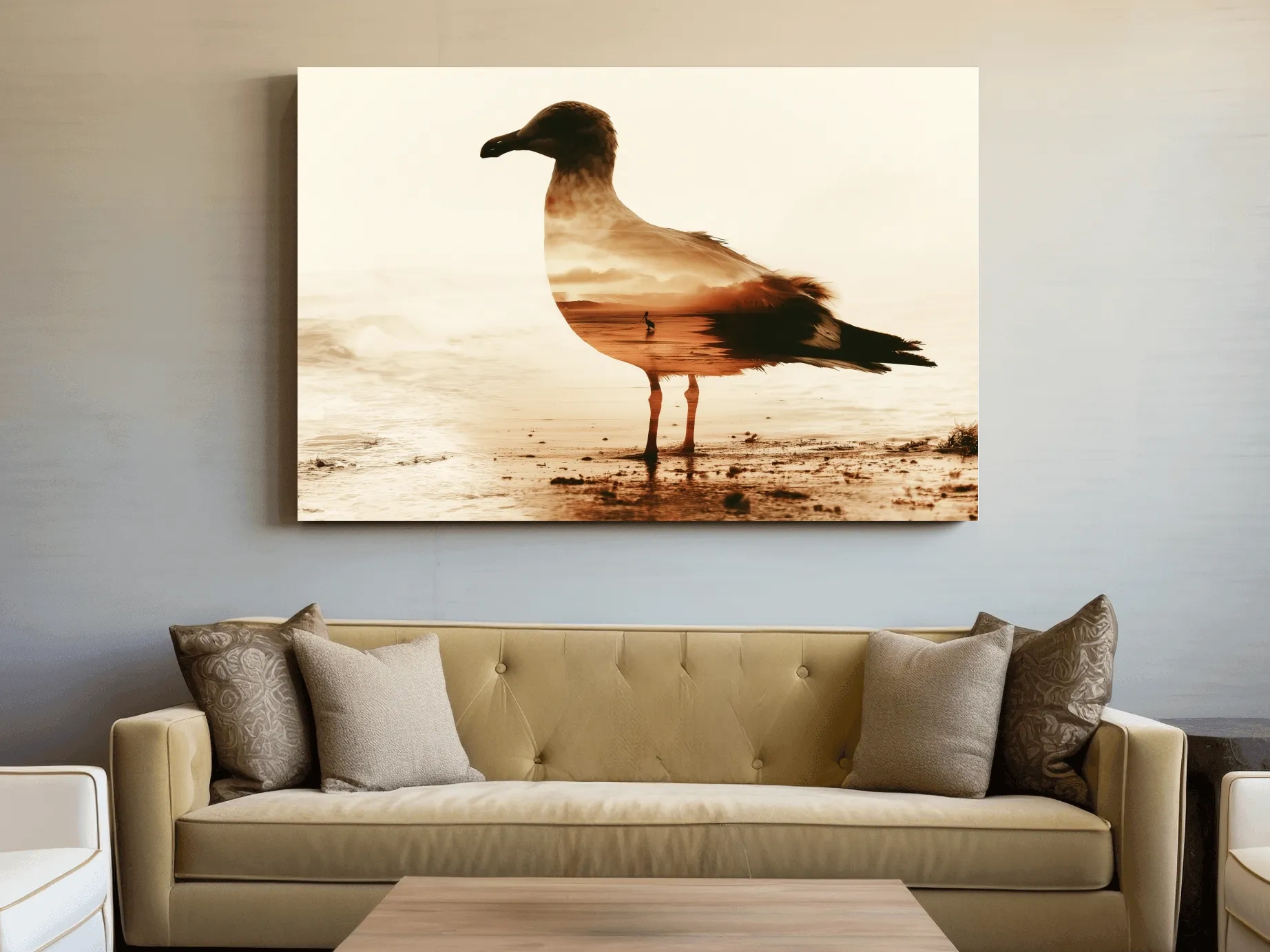 Seagull Silhouette Double Exposure - Beach Photographic Wall Art