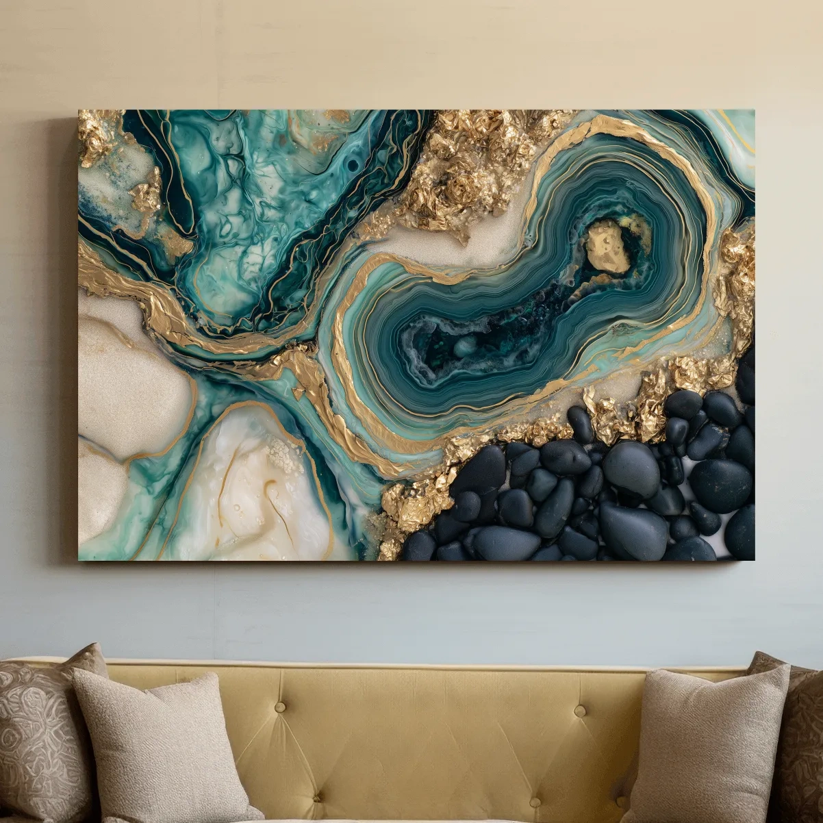 Agate Geode Pebble Composition - Abstract Natural Stone Wall Art