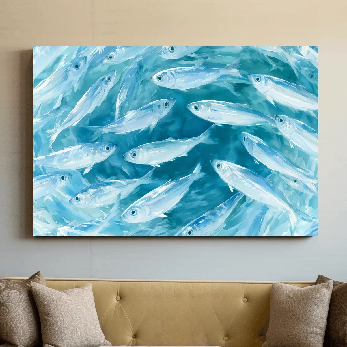 School Of Fish Painting - Abstract Marine Life Wall Art