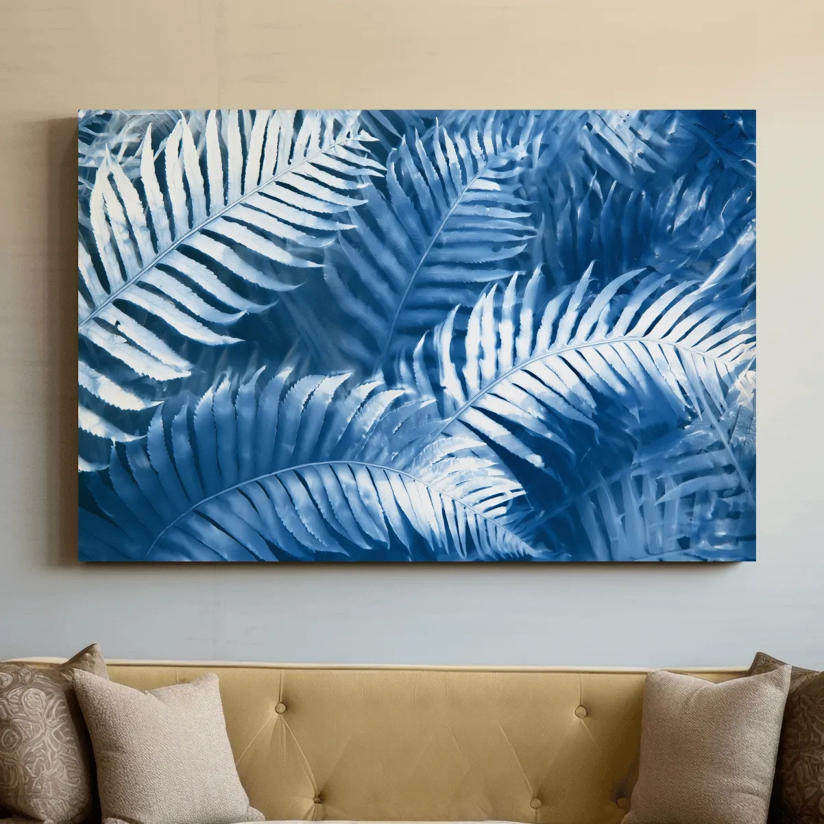 Cyanotype Tropical Fern Leaves - Botanical Illustration Art