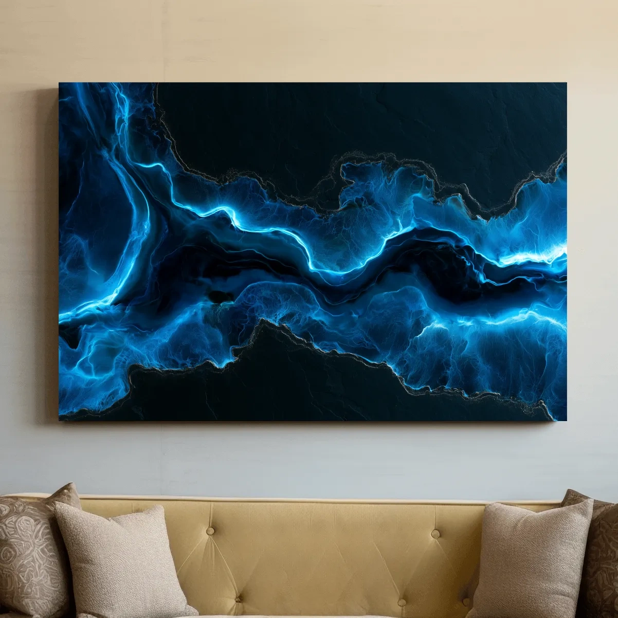 Glowing Ocean Geode Abstract - Dramatic Natural Mineral Wall Art