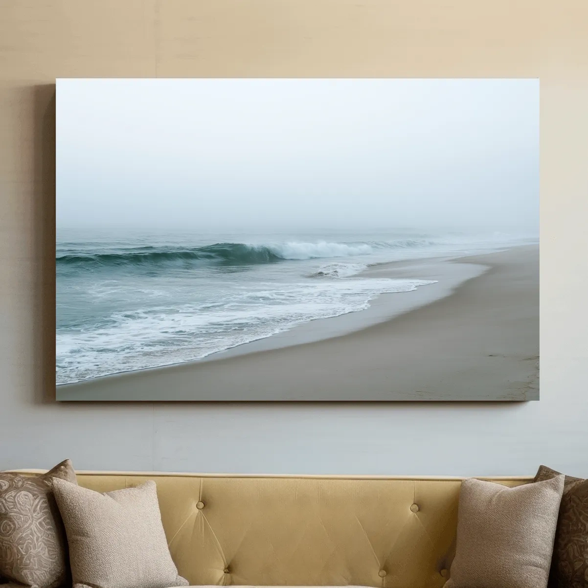 Misty Beach Waves - Minimalist Photographic Wall Art