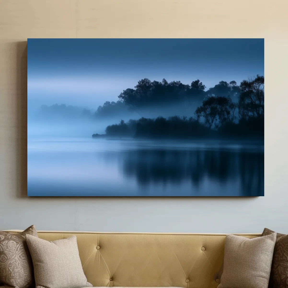 Misty Riverbank Trees - Minimalist Photographic Landscape Wall Art