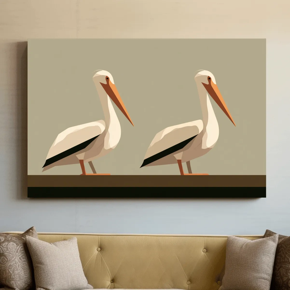 Mid-Century Pelican Pair Illustration - Minimalist Coastal Bird Wall Art