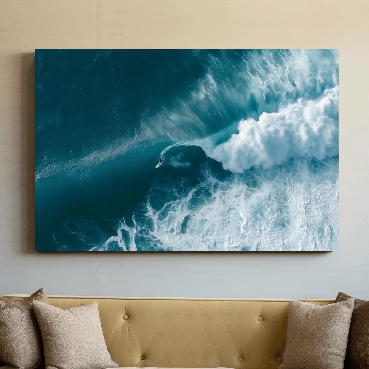 Aerial Surfer Riding Breaking Wave - Photographic Ocean Wall Art