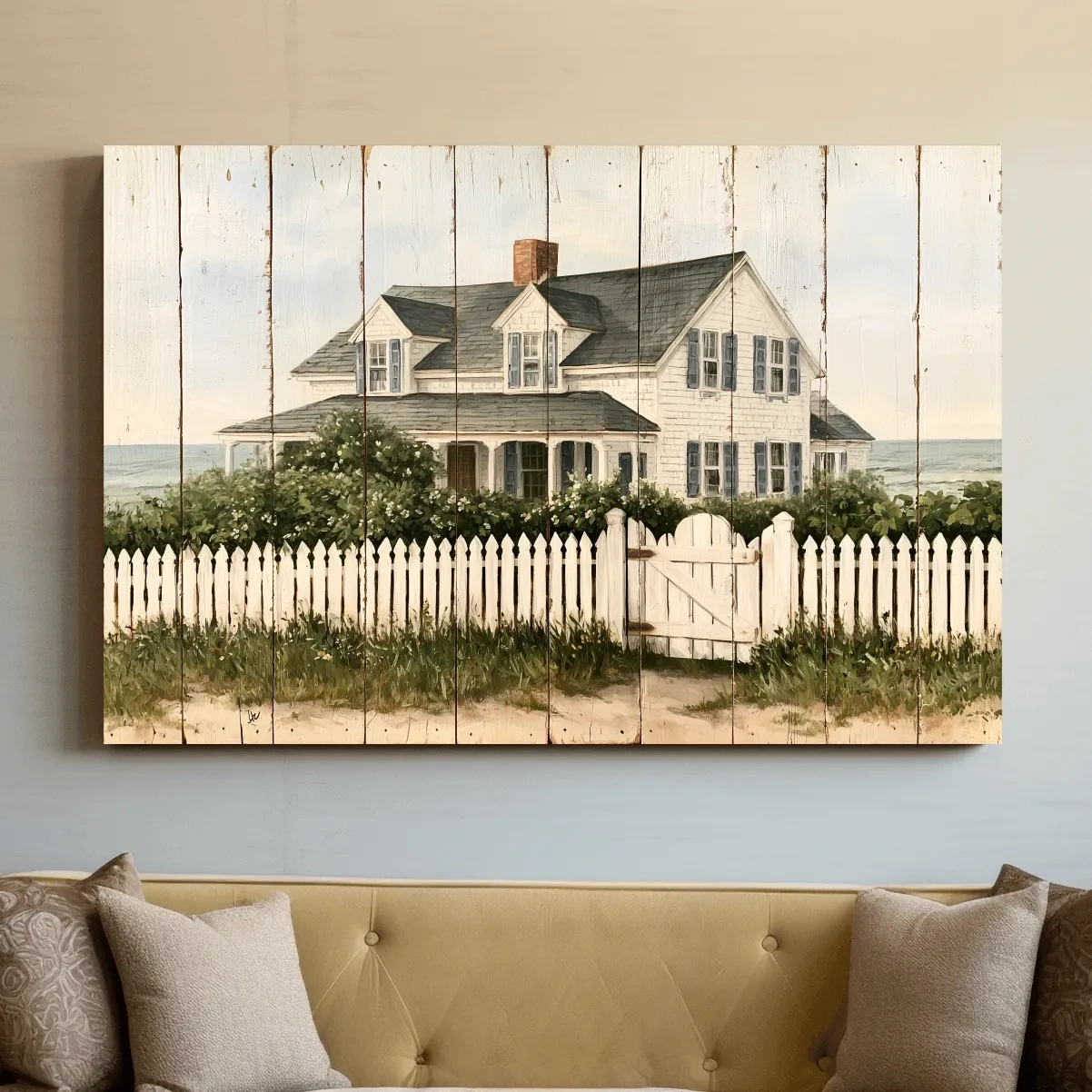 Hamptons Beach House Painting - Coastal Cottage Wall Art