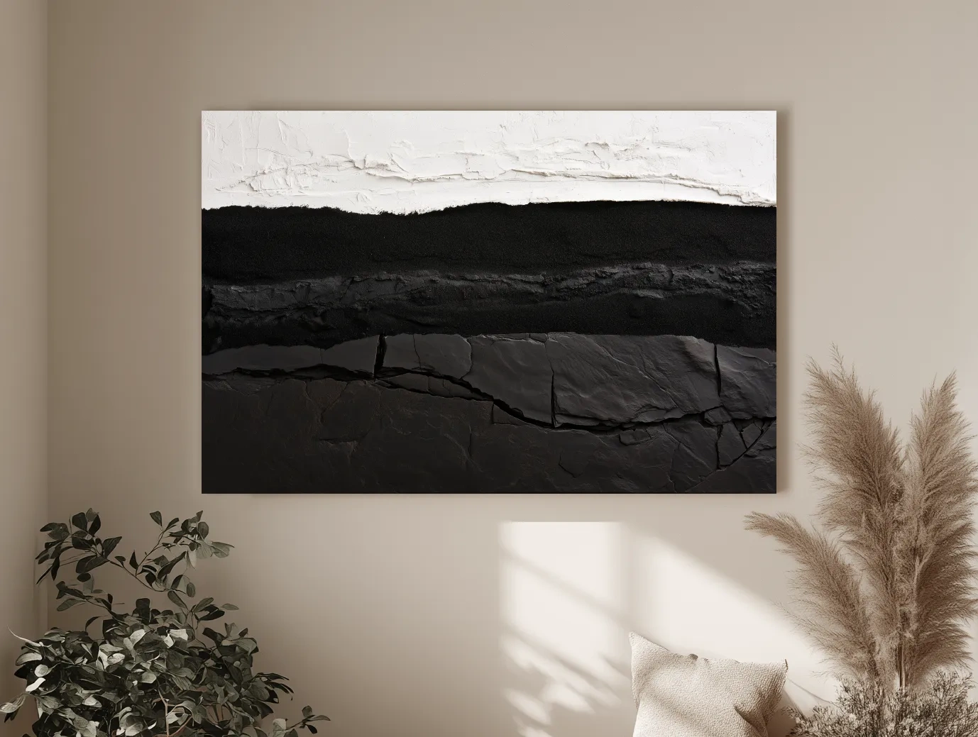 Abstract Stone Strata Design - Monochrome Mixed Media Wall Art