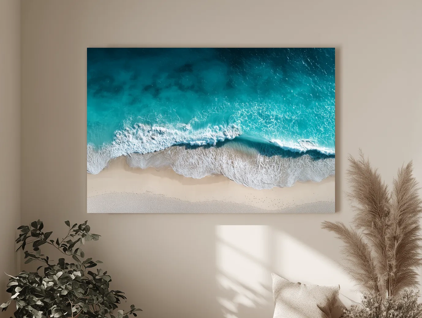 Aerial Tropical Wave Shoreline - Serene Ocean Photographic Wall Art