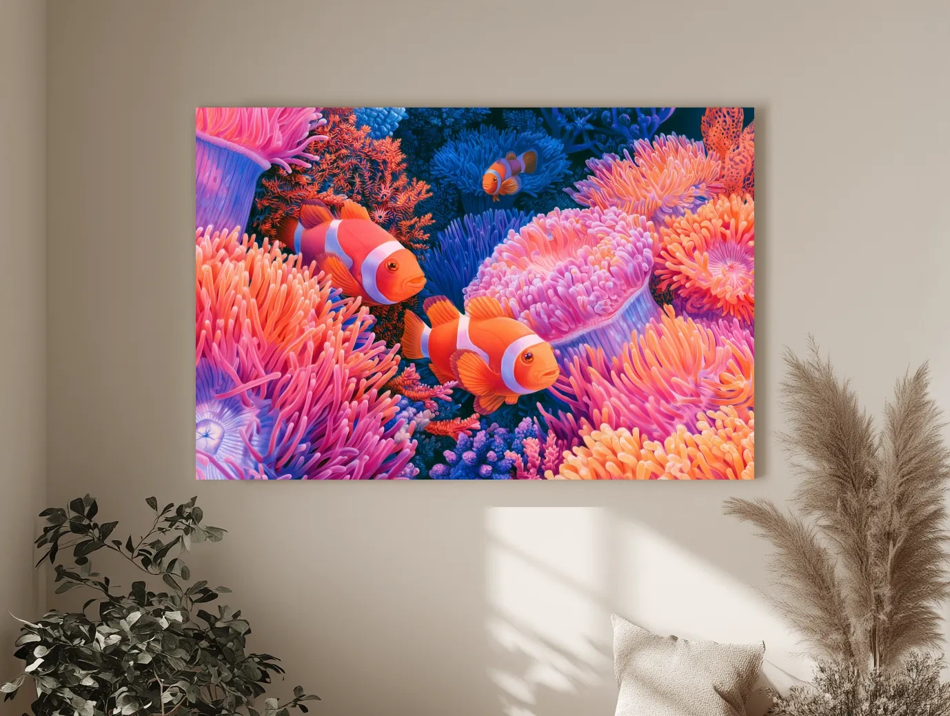 Vibrant Clownfish Coral Reef Drawing - Marine Life Wall Art