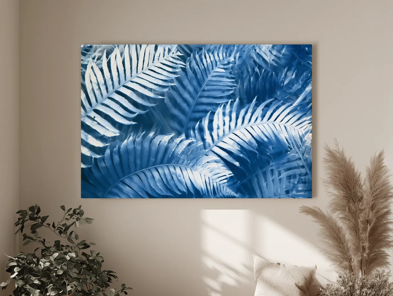 Cyanotype Tropical Fern Leaves - Botanical Illustration Art