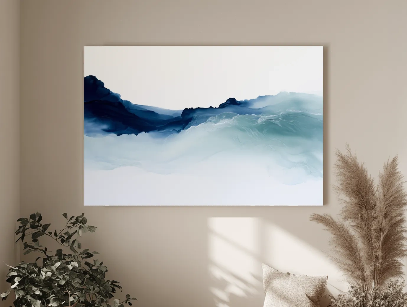 Minimalist Abstract Ocean Waves - Hamptons Watercolour Wall Art