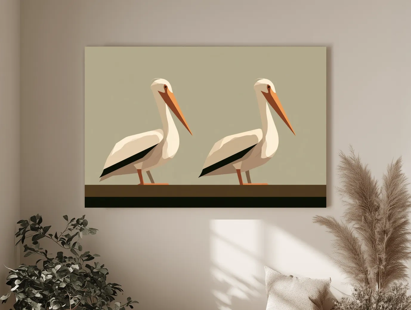 Mid-Century Pelican Pair Illustration - Minimalist Coastal Bird Wall Art