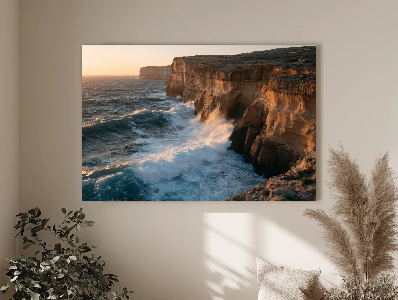 Golden Sunset Sea Cliffs - Dramatic Coastal Wall Art