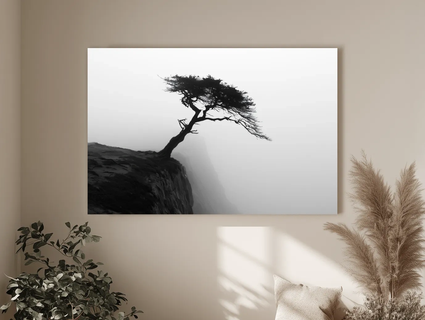 Misty Coastal Cypress Silhouette - Minimalist Photographic Wall Art