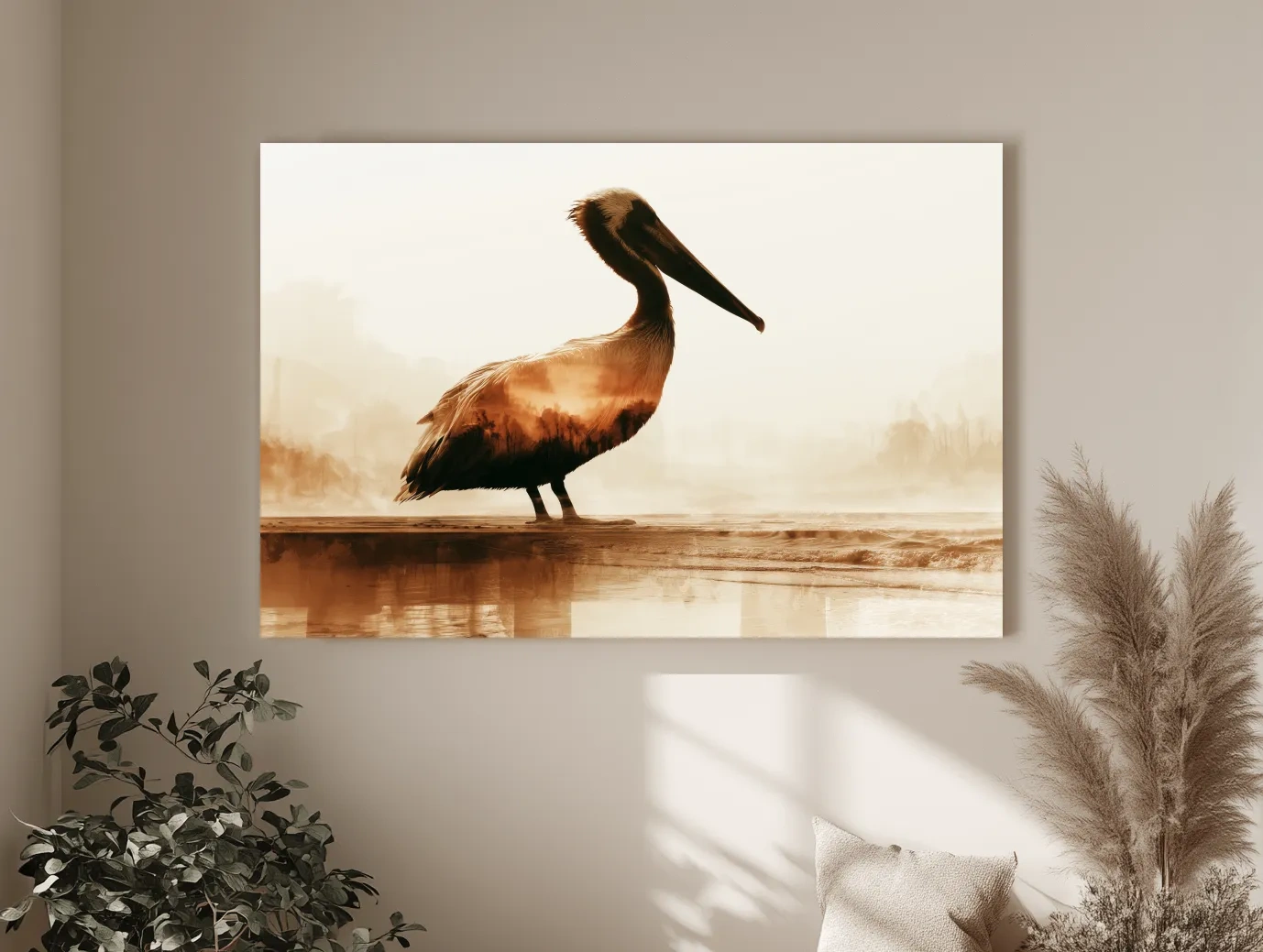 Double Exposure Pelican Silhouette - Photographic Coastal Wall Art