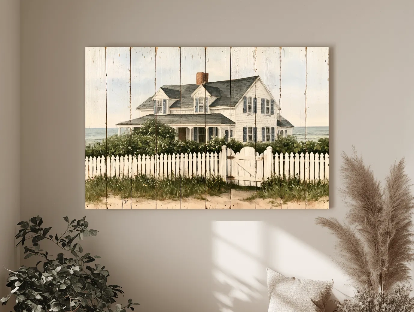Hamptons Beach House Painting - Coastal Cottage Wall Art