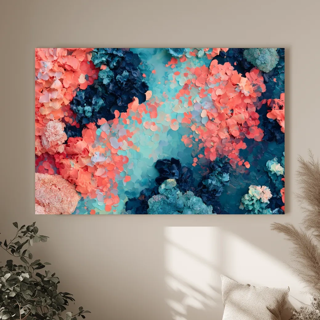 Abstract Aerial Coral Reef Painting - Underwater Marine Life Wall Art
