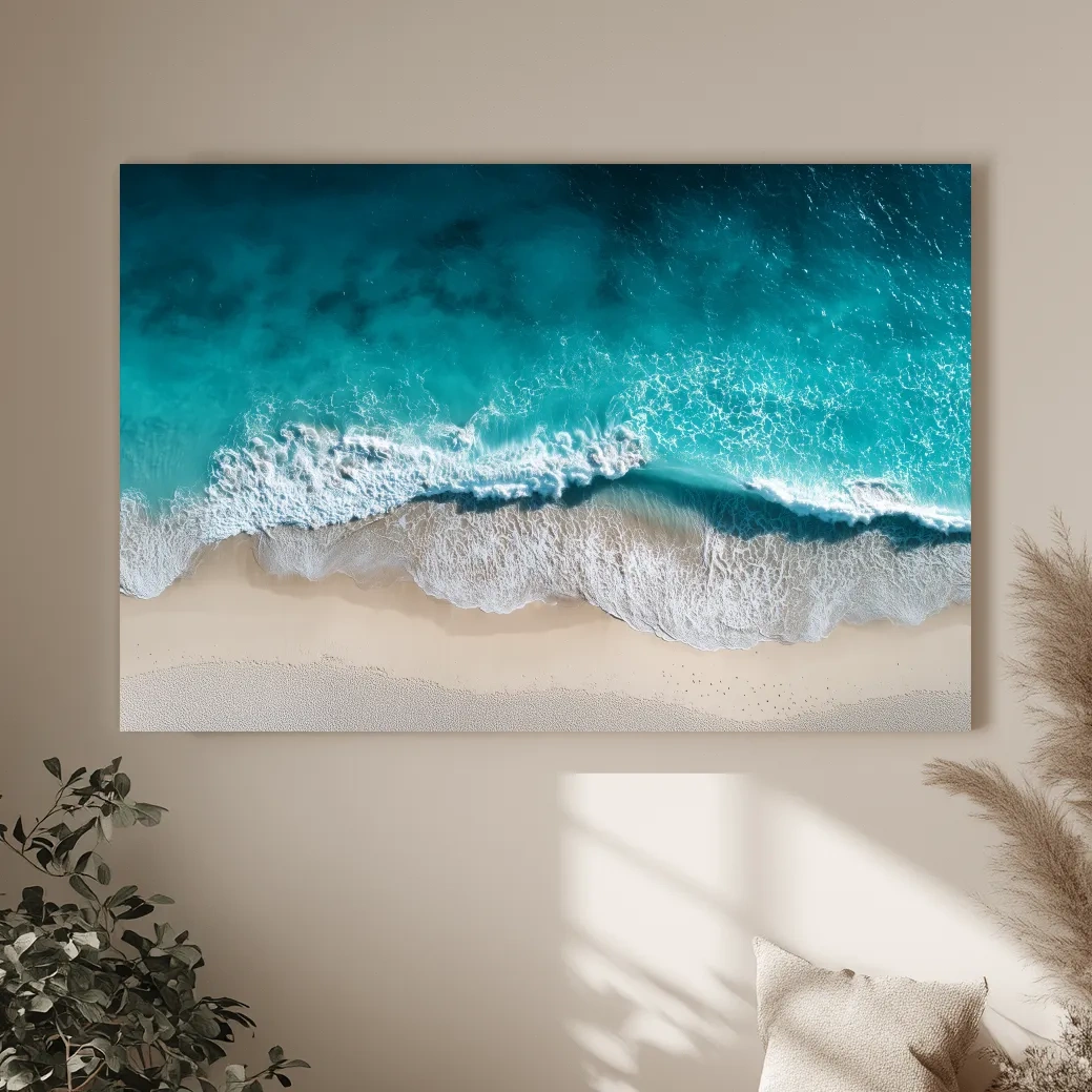 Aerial Tropical Wave Shoreline - Serene Ocean Photographic Wall Art