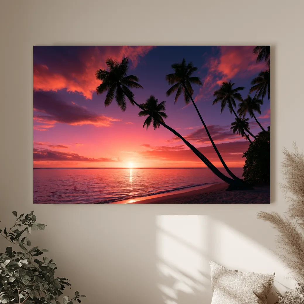 Tropical Palm Silhouette Sunset - Photographic Beach Wall Art