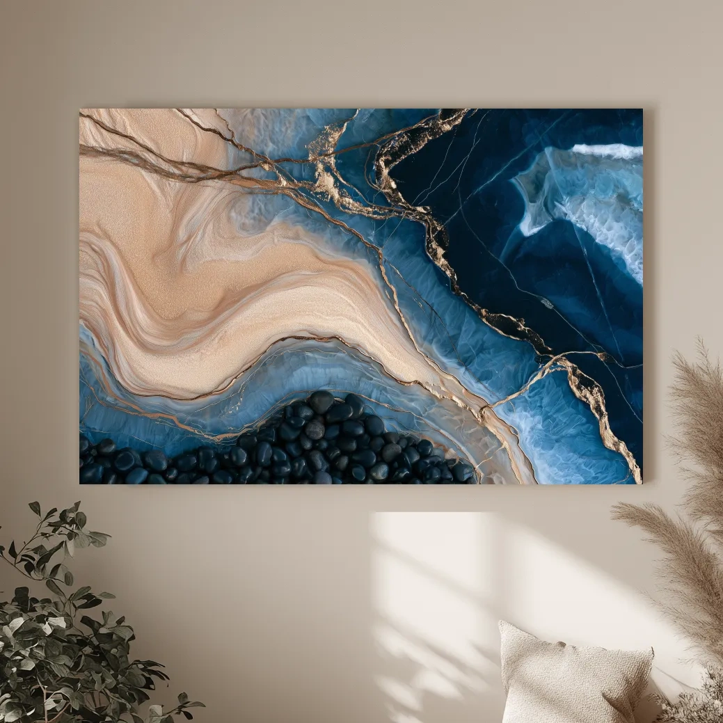 Layered Beach Strata And Pebbles - Abstract Mixed Media Natural Wall Art