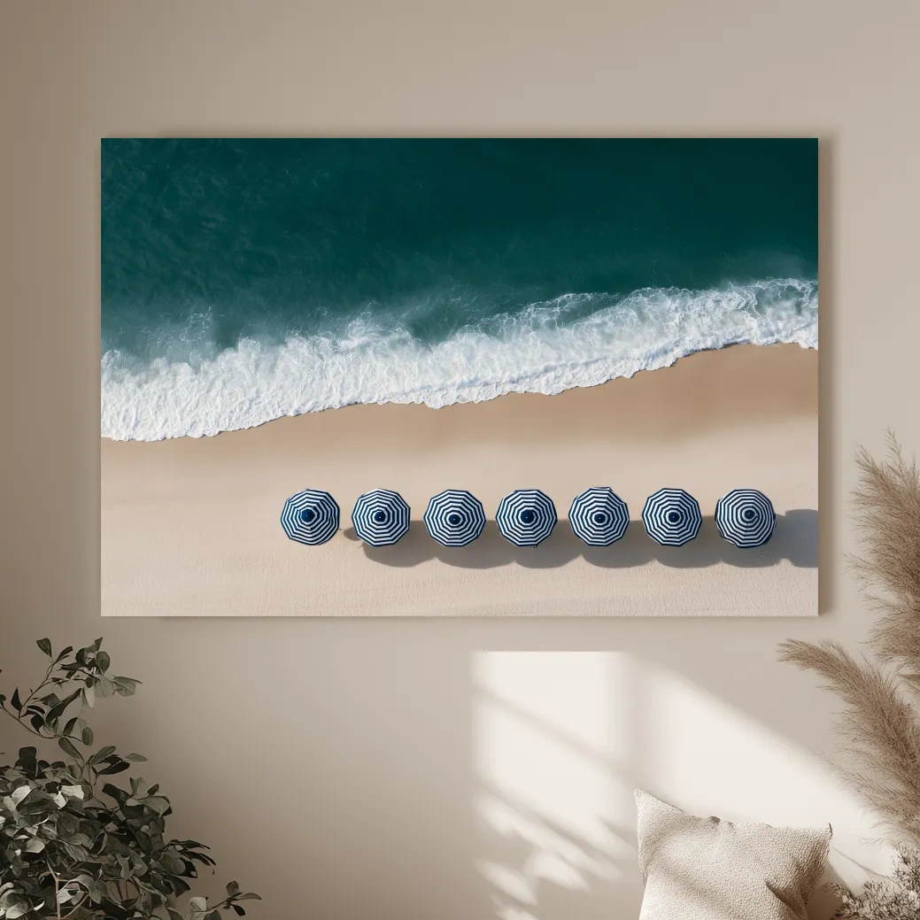 Beach Umbrellas Aerial Photograph - Coastal Wall Art